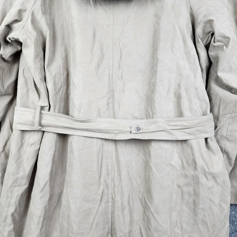 London Fog Trench Coat Womens 10 Reg Tan Belted Hooded Longline Double Breasted